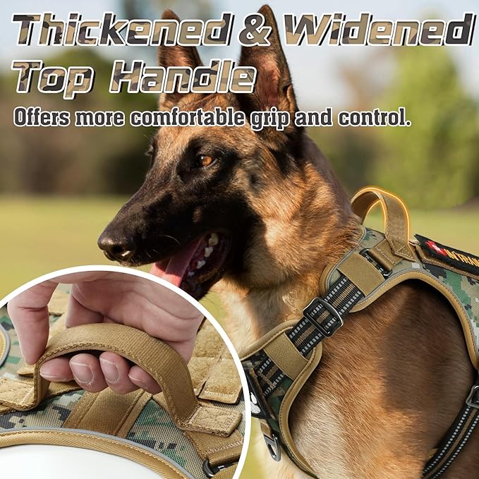 rabbitgoo Tactical Dog Harness Medium Sized Dog, No Pull Military Service Vest with Handle & Molle, Easy Control for Training Walking, Adjustable Reflective Straps, Brown camo, M