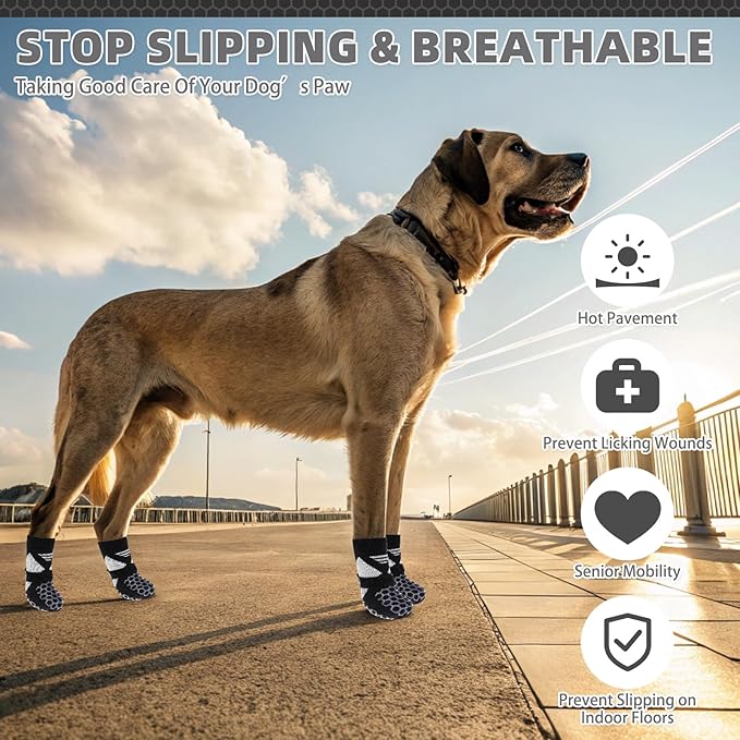 KOOLTAIL Dog Socks for Hot Pavement, Summer Breathable Dog Socks to Prevent Licking Paws, Non Slip Pet Boots & Paw Protectors for Hardwood Floor,Grippy Shoes for Small Medium Large Senior Dogs,Black M