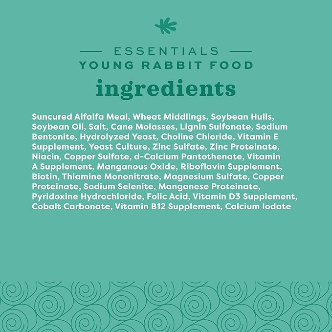 Oxbow Essentials Rabbit Food, Young Rabbit, Made with Oxbow Alfalfa Hay, Pet Food Pellets with Vitamins & Minerals, Small Animal Pet Products, Bunny Supplies, Made in USA, High Fiber, 5 lb. bag