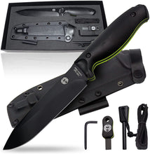 Load image into Gallery viewer, "The Fireline" Bushcraft Survival Knife with 1095 High Carbon Blade Giftset (Black and Green)