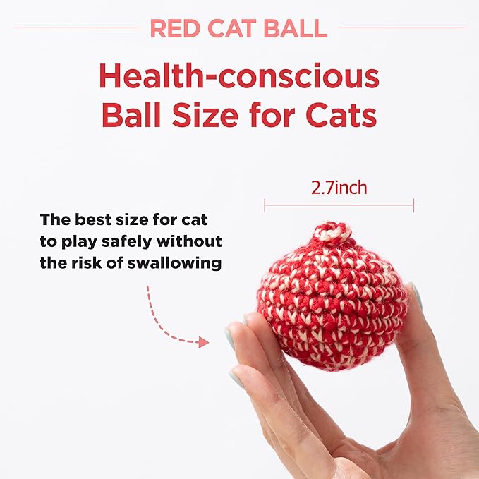 JAYU PET Red Cat Ball [W/Bell Version] - Handmade Silvervine Cat Toy with Catnip, Interactive Matatabi Ball for Indoor Cats & Kittens, Feline Play Toy & Gift (2.7 inch)