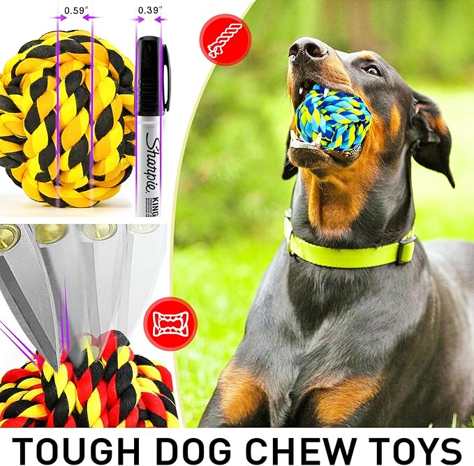 SHARLOVY Dog Toys for Aggressive Chewers, Dog Balls for Large Breeds, Heavy Duty Cotton Rope Chew Toys with Tough Twisted for Medium Breeds, 6 Pack Indestructible Chew Toys