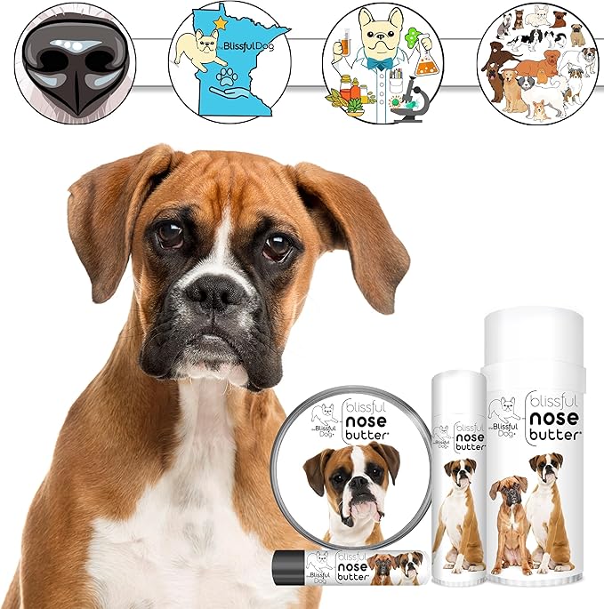 The Blissful Dog Fawn Boxer Nose Butter for Dry, Cracked Skin, Lick-Safe Dog Nose Balm with Moisturizing Shea Butter, Almond, Olive, and Essential Oils, Pet Supplies, Uncented, 1 oz.