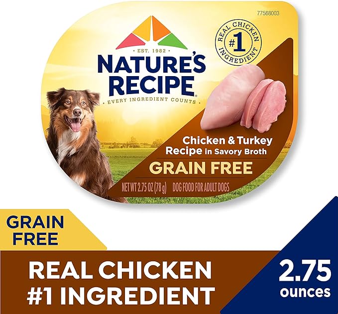 Nature's Recipe Grain Free Wet Dog Food, Chicken & Turkey Recipe, 2.75 Ounce Cup (Pack of 12)