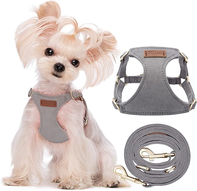 Puppytie No Pull xs Dog Harness with Multifunction Dog Leash,Soft Adjustable No Choke Escape Proof Pet Harness Vest,Silver Grey,XS