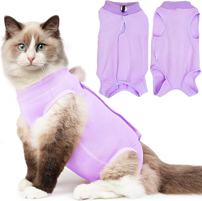 Cat Recovery Suit, Breathable Cat Surgery Recovery Suit Female, Cat Onesie for Cats After Surgery Spay Surgical Abdominal Wound Skin Diseases Cone of Shame Alternative Purple(M)