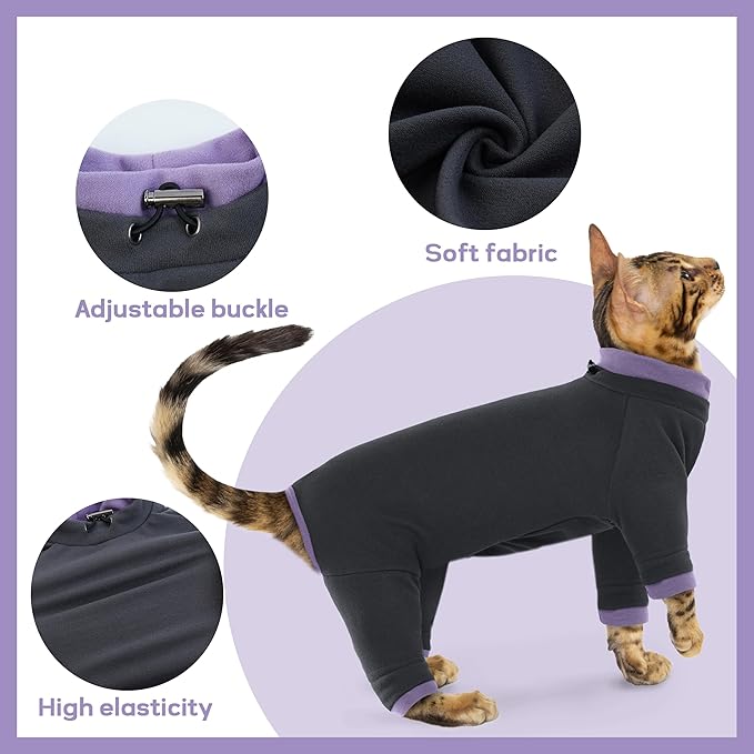 PUMYPOREITY Sticky Hair Cat Clothes, Prevent Hair Loss Cat Pajamas, Soft Cat Sweaters for Cats Only, Cat Hair Sticky Onesie, Cat Recovery Suit After Surgery, Black, XL