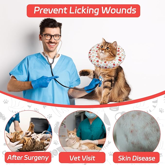 Soft Cat Recovery Cone, Adjustable E Collar for Small to Large Cats, Anti-Lick Wound Healing Collar for Kittens (Pink Cherry, Large)