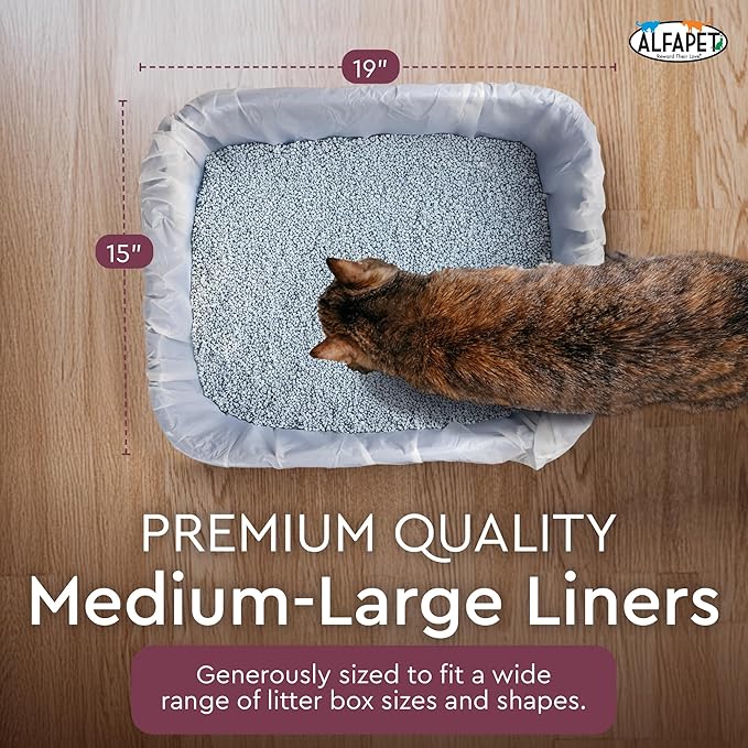 Alfapet Cat Litter box liner Disposable, Elastic Liners- 24-count-For Medium and Large, Size Litter Pans- With Sta-Put Technology for Firm, Easy Fit- Quick + Clever Waste Cleaners