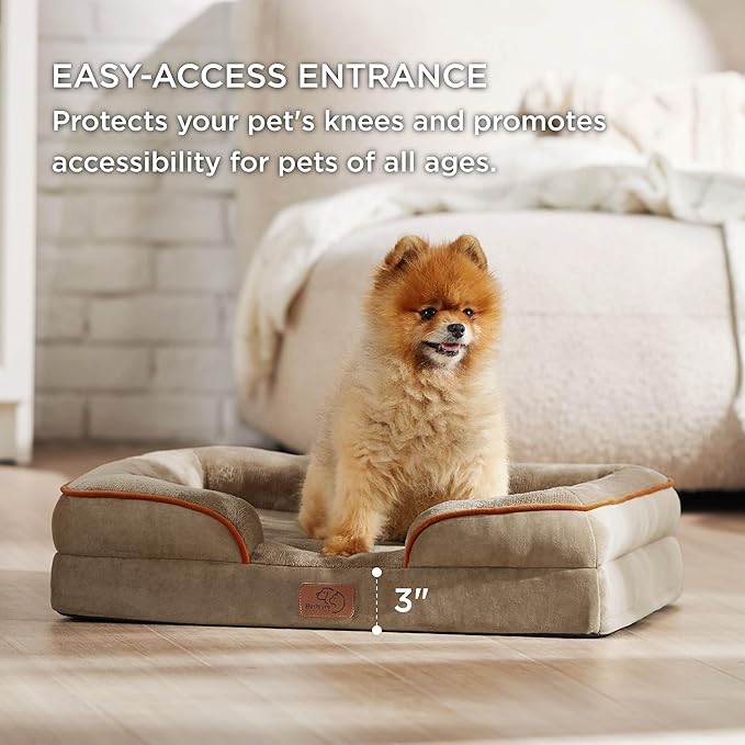 Bedsure Orthopedic Dog Beds for Small Dogs - Washable Small Dog Cat Bed Waterproof, Comfort Pet Couch Sofa with Washable Removable Cover, Pets Bed with Nonskid Bottom, Hazel, 24"