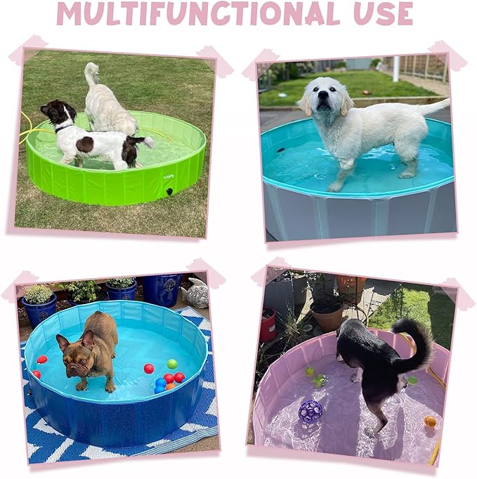 Furrybaby Dog Pool, Kiddie Pool Hard Plastic, Collapsible Pet Bath Foldable Swimming Pet Pool Portable Pink 32''