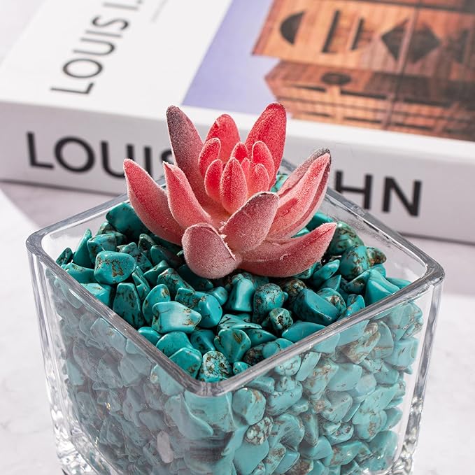 0.88 Lb Turquoise Aquarium Gravel Rocks Betta Fish Tank Pebbles, Polished Tumbled Crystals Stones Crushed Quartz Chips for Crafts, Fish Turtle Tank and Home Decoration