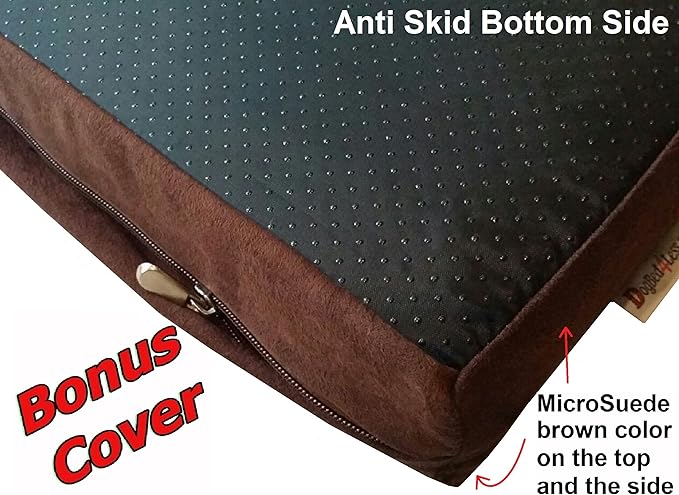 Dogbed4less Orthopedic Small Medium Gel Memory Foam Pet Bed with Washable Denim Cover, Waterproof Liner and Extra External Case 35X20X4 Inch