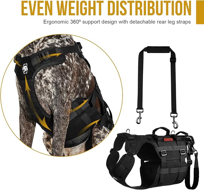 OneTigris Dog Lift Harness for Large Dogs, Dog Hip Support Brace, Full Body Lifter with Handles Invictus Multifunctional Mobility Assistance Vest for Back Legs (Black, Large)