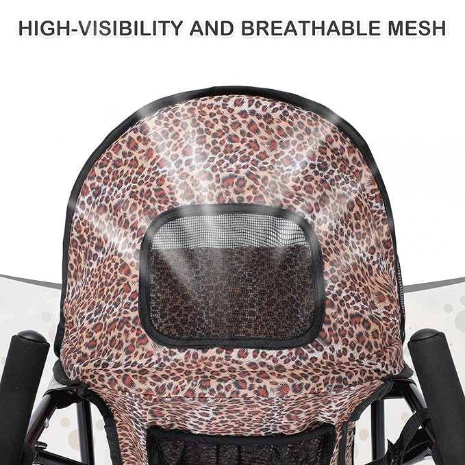 MoNiBloom 4 Wheels Pet Stroller, Easy-Fold Umbrella Shaped Dog Cat Jogger Stroller w/Storage Bag & Visible Mesh for Small/Medium Dogs Cats Leopard Print