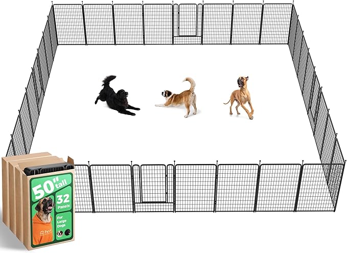 FXW Rollick Unleashed Dog Playpen for Indoor, Yard, RV Camping, 50 inch 32 Panels for Large Dogs, Black│Patented
