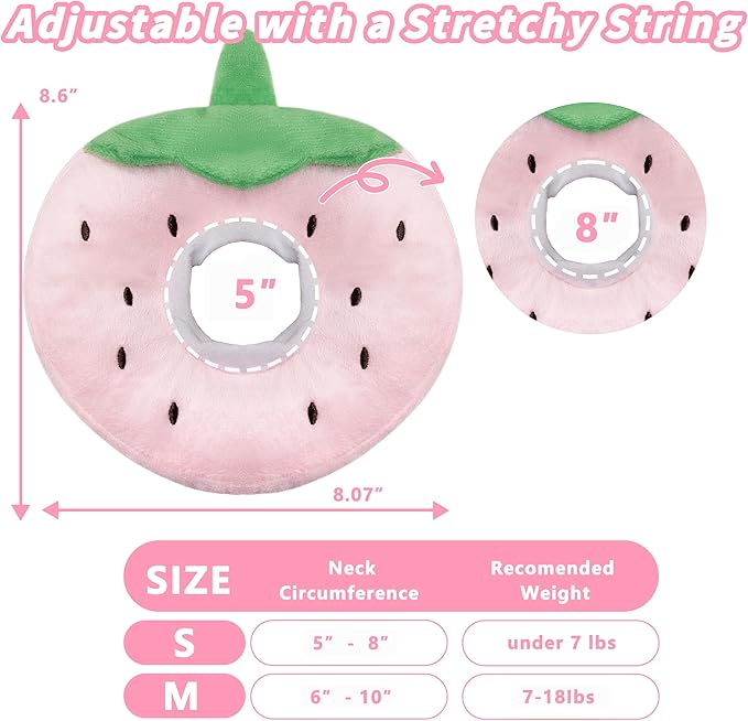Soft Cat Cone Collar, Cute Cat Recovery Collar Suitable for Small, Medium, Large Cats,Elizabethan Neck Collar for Cats After Surgery (Strawberry, Small)