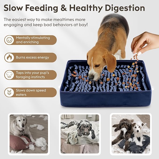 Snuffle Mat for Dogs, Dog Puzzle Mat, Interactive Dog Toys for Enrichment,Sniff Mats with Non-Slip Backing,Suitable for Breeds and Sizes of Dogs (Navy, 17" X 15")