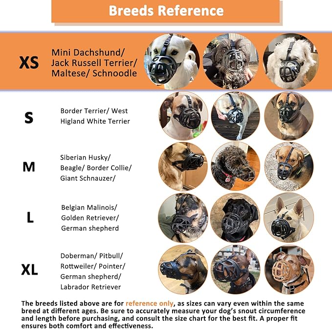 BARKLESS Dog Muzzle, Basket Muzzle for Biting, Chewing and Scavenging, Humane Cage Mouth Cover, Perfect for Grooming and Training Small, Medium, Large Aggressive Reactive Dogs (XS, Black)