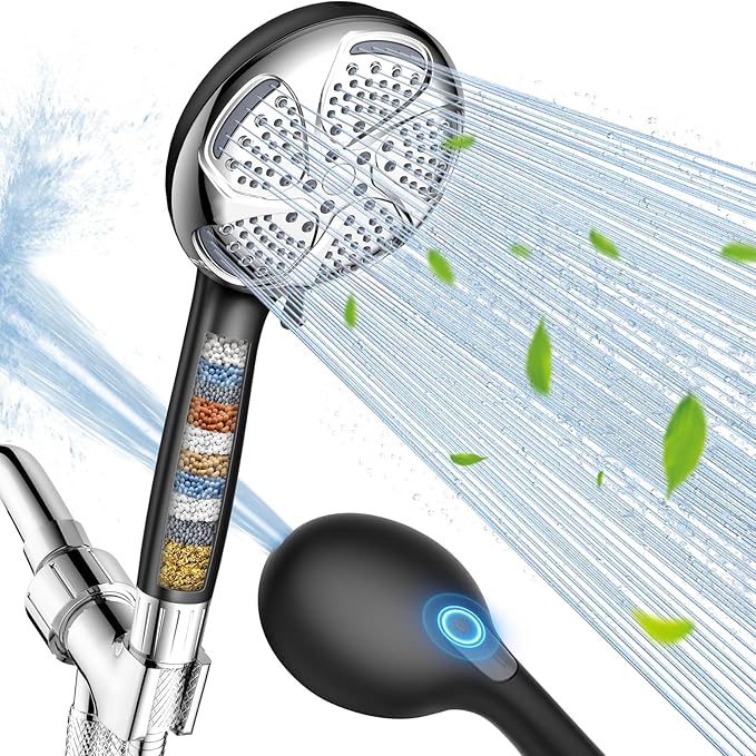 FEELSO Filtered Shower Head with Handheld, High Pressure 7-Spray Showerhead with Filters for Hard Water - Remove Chlorine, Reduce Dry Itchy Skin, Anti-clog Nozzles, Power Wash to Clean Tub, Tile & Pet