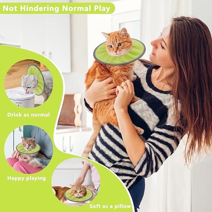 Lightweight Cat Cone Collar Soft, Soft Comfortable Cat Recovery Collar After Surgery, Elizabethan E Collar for Cats, Cone for Cats to Stop Licking (Water Green, Small)