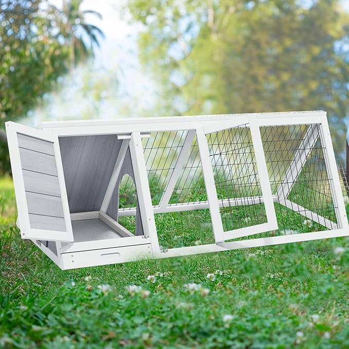 Chicken Coop Indoor Outdoor,Wooden Brooder Box,A-Frame Poultry Quail Cages Duck House with Ventilating Wire Rabbit Hutch for Small Animals (Grey)