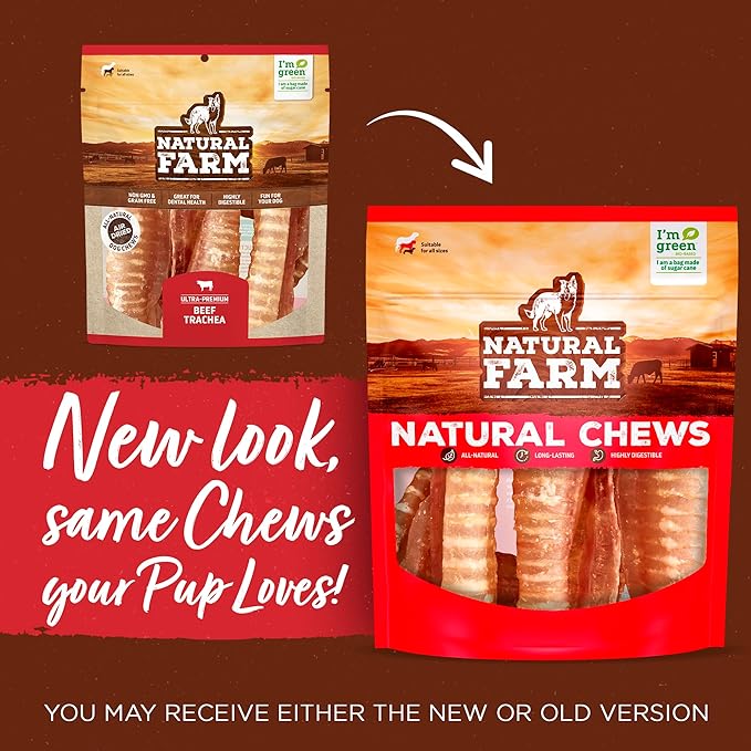 Natural Farm Beef Trachea (12 Inch, 8 Pack), 100% Beef Chews, Natural Glucosamine and Chondroitin for Joint & Hip Mobility, Bone Strength – Low Fat Crunchy & Crispy Treats for All Dogs