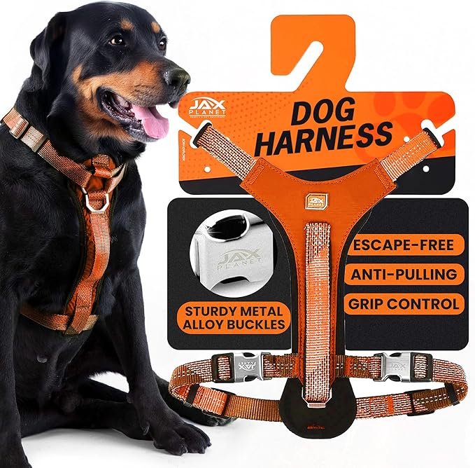 No-Pull Dog Harness with Handle - Escape Proof, Anti-Pulling, Grip Control, Multi-Angle Reflective for Safe Walks & Training, Easy On & Off, Metal Buckle–Pet Harness, Medium/Large Dogs- H3- Orange