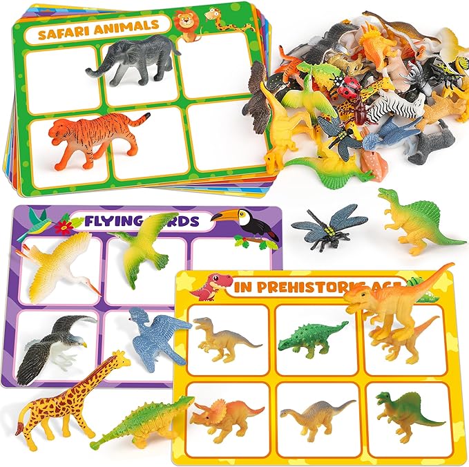 Coogam Sorting Toys for Toddles, Animals Figures Dinosaurs Birds Insects Cognition Matching Game Playset, Fine Motor Learning Activities Educational Toy Gift for 3 4 5 Year Old Kid