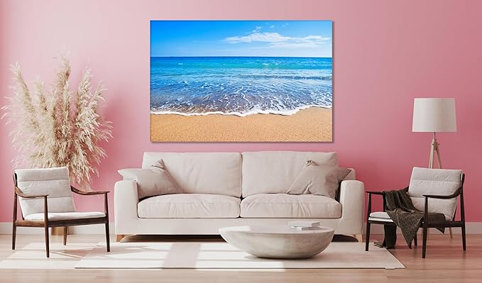 Nature Wall Art Prints - Ocean Forest Mountain Lake Canvas Landscapes - Small to Extra Large Living Room Bedroom Kitchen Bathroom Décor (Sandy Ocean Beach, 28L" x 41W")