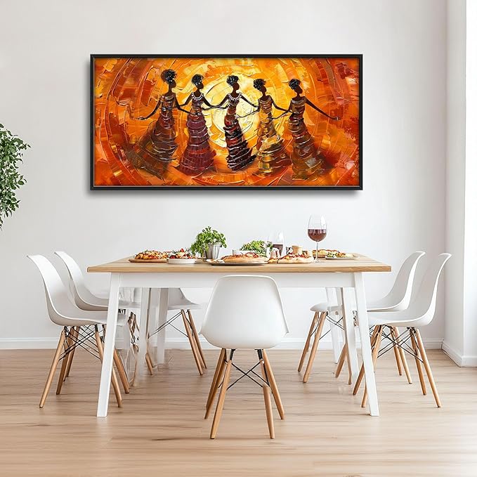 Quorin African American Large Wall Art Abstract Black Girl Women Dance Pictures Wall Decor Retro Ethnic Canvas Print Painting Artwork for Bathroom Living Room Bedroom 60L x 30W