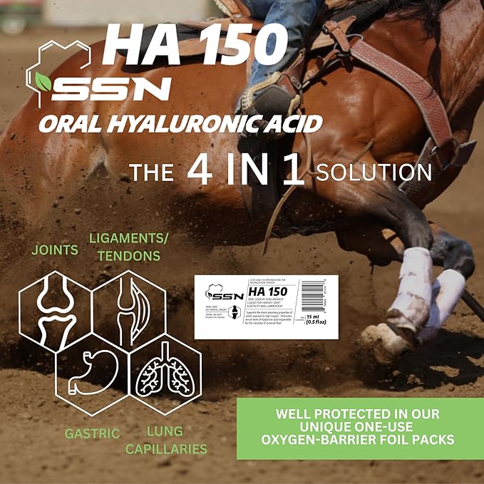 SSN HA 150 - 4 In 1 Horse Supplement - 30 Servings - Equine Joint, Gastric, Ligament/Tendon, Lung Capillary Health - Glucosamine Alternative - (30 Pack, 150mg Sodium Hyaluronate per Serving)