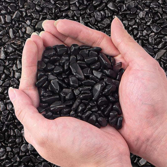0.5 Lb/230g Black Aquarium Gravel Rocks Fish Tank Marbles Pebbles Small, Polished Natural Tumbled Healing Crystal Chips Bulk Crushed Stones for Crafts|Fish Turtle Tank|Home Decoration - 7-9m