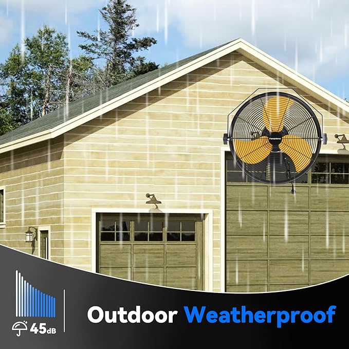2600 CFM 14 inch Outdoor High Velocity Wall Mounted Fan, 3-Speed Metal Fans with IP44 Enclosure Motor, Industrial Grade Weatherproof Wall Fan for Patio, Greenhouse, Garage, and Gazebo