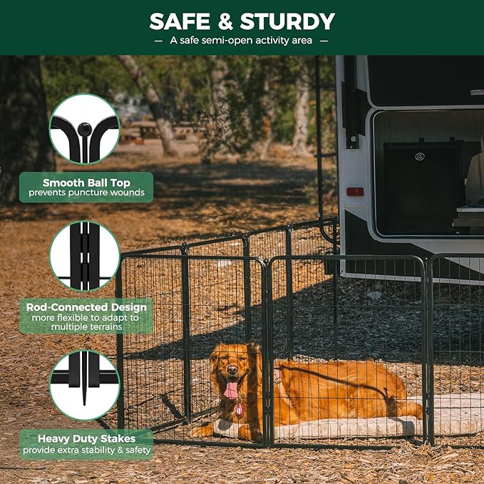 FXW Rollick Unleashed Dog Playpen for Indoor, Yard, RV Camping, 50 inch 8 Panels for Large Dogs, Black│Patented