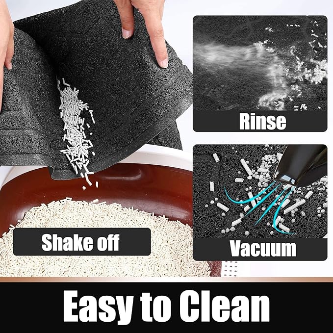 Yimobra Cat Litter Mat, 47"x36" Litter Box Mat with Litter Lock Mesh, Soft Cat Litter Mat Litter Trapping Mat, Easy to Clean, Non-Slip, Water Resistant, Litter Free Floors, Black
