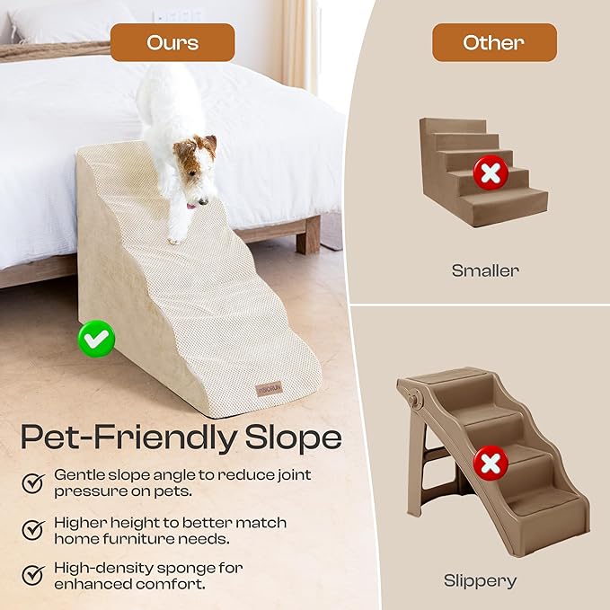 Dog Stairs for High Beds, Extra Tall 24.5" 5-Step Pet Steps for Medium & Small Dogs, Foam Ramp for Tall Couch & Bed, Washable Cover - Dog Steps for Bed