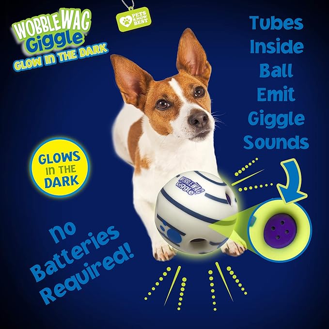 Wobble Wag Giggle Glow in The Dark | Rolling Enrichment Toy for Playtime, Interactive Play for Indoor or Outdoor, Keeps Dogs & Puppies Large, Medium or Small Busy & Moving, As Seen on TV | Pack of 1