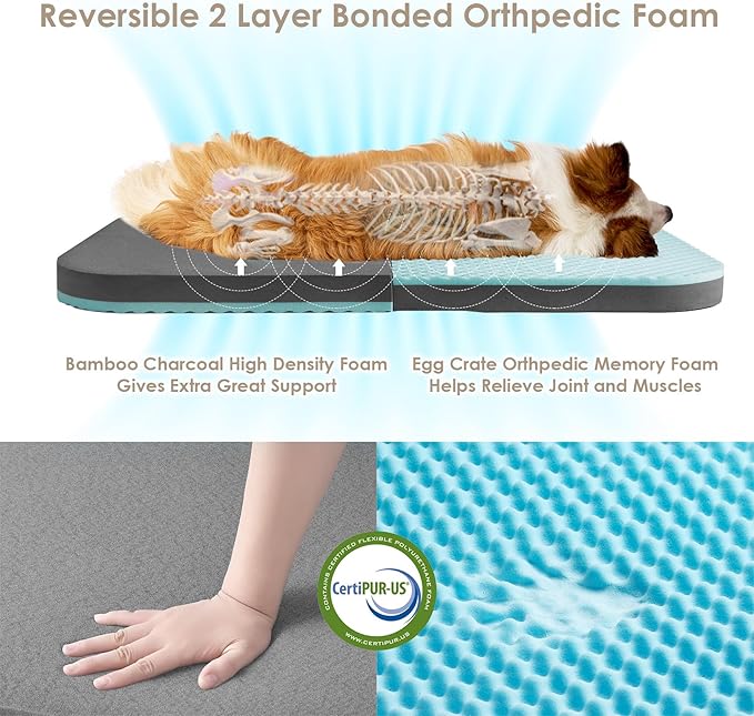 EHEYCIGA Human Dog Bed for Kids, Foldable XXL Dog Bed, Faux Fur Fluffy Pet Couch Bed, Orthopedic Calming Memory Foam Big Pet Bed, Washable Pet Sofa Bed with Non-Slip Bottom, Dark Grey, 54"x38"x7.5"