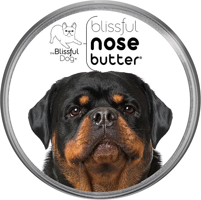 The Blissful Dog Rottweiler Nose Butter for Dry, Cracked Skin, Lick-Safe Dog Nose Balm with Moisturizing Shea Butter, Almond, Olive, and Essential Oils, Pet Supplies, Uncented, 4 oz.