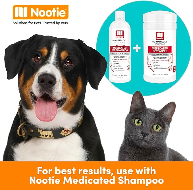 Nootie Medicated Dog Wipes, 2% Chlorhexidine and 2% Miconazole Formulated Pet Wipes for Dogs and Cats - 5"x 6" Size XL Wipes - 70 Count - Sold in Over 10,000 Vet Clinics and Pet Stores Worldwide