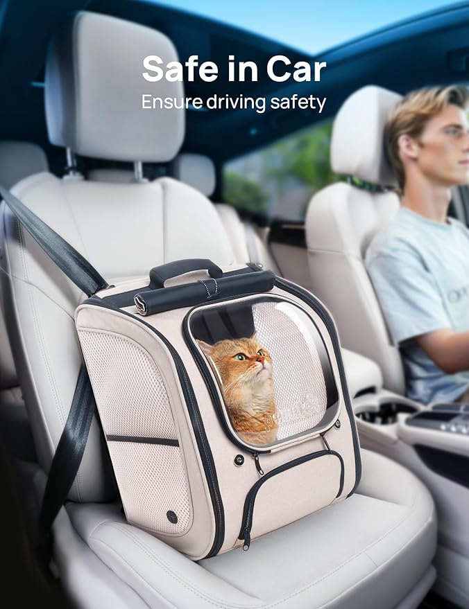 Pecute Cat Backpack Carrier, Large Space Cat Bubble Backpack, Breathable Cat Carrier, Shaded Dog Backpack Carrier, Ergonomic 3D Design for Travel, Hiking, Suitable for Shopping, and Vet, Khaki