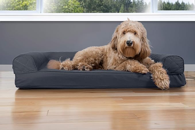 Furhaven Cooling Gel Dog Bed for Large/Medium Dogs w/ Removable Bolsters & Washable Cover, For Dogs Up to 55 lbs - Quilted Sofa - Iron Gray, Large