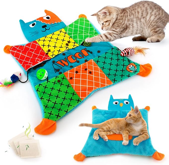 AWOOF Cute Soft Catnip Mat, Interactive Cat Toys for Indoor Cats
