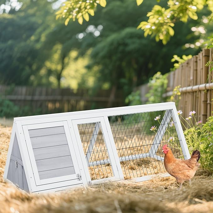 Chicken Coop Indoor Outdoor,Wooden Brooder Box,A-Frame Poultry Quail Cages Duck House with Ventilating Wire Rabbit Hutch for Small Animals (Grey)