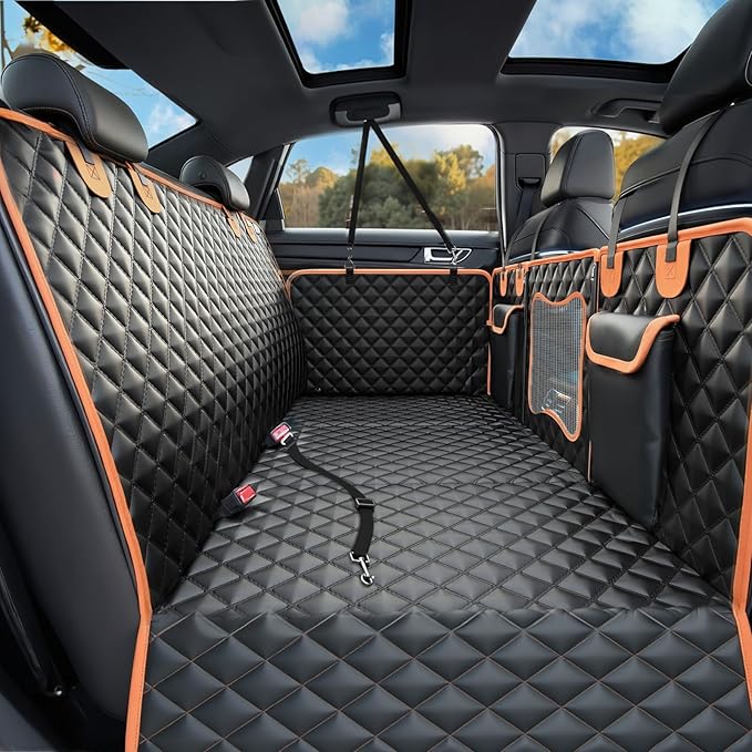 Back Seat Extender for Dogs,Dog Car Seat Cover for Back Seat with Hard Bottom Holds 500 lbs,Car Seat Protector,Waterproof Extender for Dogs,Dog Hammock,600D Nonslip,Pet Bed for Cars,SUVs, Small Trucks