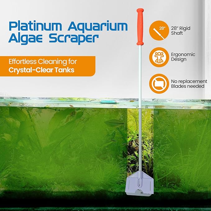 FL!PPER Flipper Platinum Aquarium Algae Scraper | Glass & Acrylic Tank Cleaner with Serrated Blade for Efficient Aquarium Maintenance (28” Rigid Shaft)