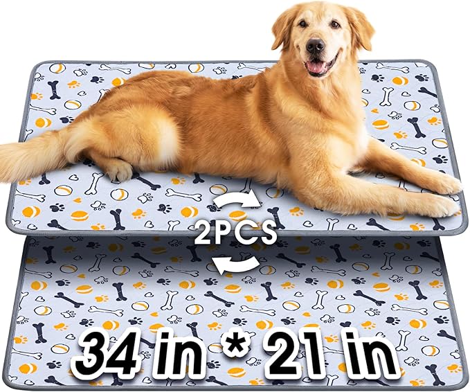 Hompet Washable Pee Pads for Dogs, 34"x21", 2-Pack Thick Heavy Absorbency Reusable Pee Pads Prevent Leakage Non-Slip, Pet Training Pads for Puppy Playpen, Crate, Potty, Floor, Bed, Sofa