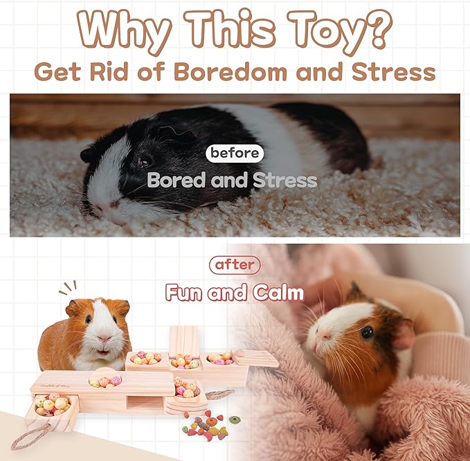 SoulThink® Interactive Guinea Pig Toys - Wooden Rat Toys for Pet Rats, Enrichment & Foraging Activity for Hamster Sniff n' Snack Puzzle for All Small Rodents (2 Sets)