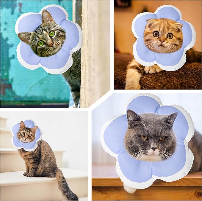 Cat Cone Collar Soft, Waterproof Cats Cones to Stop Licking After Surgery, Adjustable Soft Elizabeth Cats Collars for Wound Healing, Flower Shape Cat Recovery Collar (Purple, Medium)